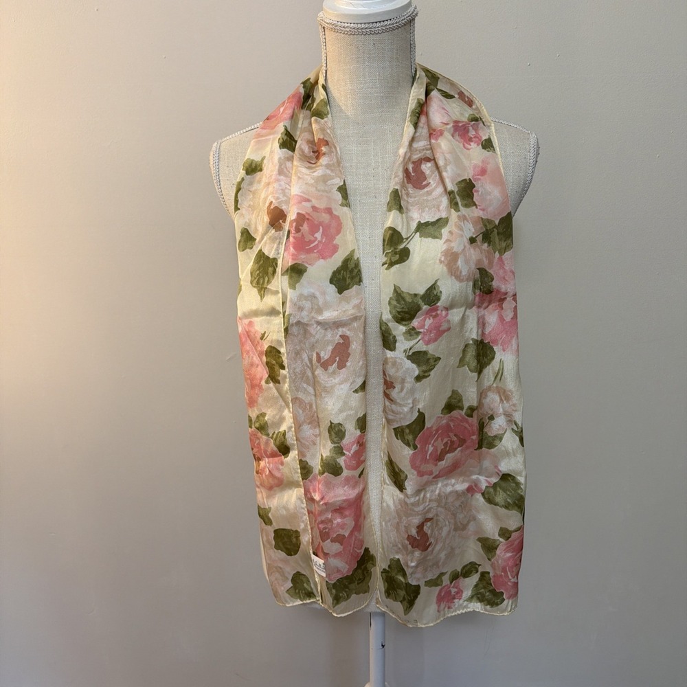Vintage ECHO 100% Silk Scarf Shawl Accessory Romantic Roses